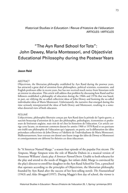 John Dewey, Maria Montessori, and Objectivist Educational Philosophy During the Postwar Years