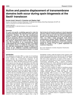 Active and Passive Displacement of Transmembrane Domains Both Occur During Opsin Biogenesis at the Sec61 Translocon