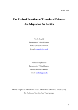 The Evolved Functions of Procedural Fairness: an Adaptation for Politics