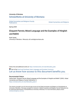 Mixed Language and the Examples of Hinglish and Rekhti