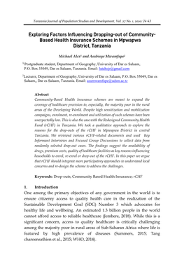 District, Tanzania Exploring Factors Influencing Dropping-Out Of
