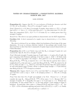 NOTES on CHARACTERISTIC P COMMUTATIVE ALGEBRA MARCH 3RD, 2017