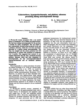 Galactorrhoea, Hyperprolactinaemia, and Pituitary Adenoma Presenting During Metoclopramide Therapy B