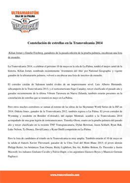Transvulcania 2014 Kilian Jornet Y Emelie Forsberg Encabezan La Lista