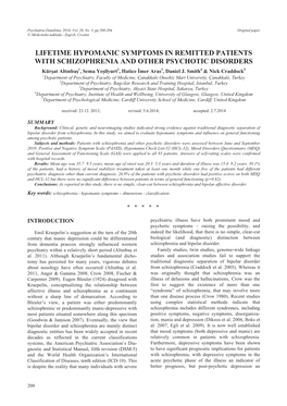 Lifetime Hypomanic Symptoms in Remitted Patients with Schizophrenia and Other Psychotic Disorders