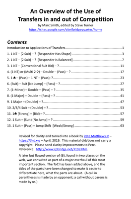 An Overview of the Use of Transfers in and out of Competition by Marc Smith, Edited by Steve Turner