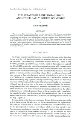 The Stratford Lane Roman Road and Other Early Routes on Mendip