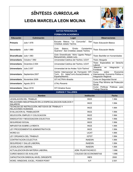 Síntesis Curricular Leida Marcela Leon Molina