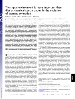 The Signal Environment Is More Important Than Diet Or Chemical Specialization in the Evolution of Warning Coloration