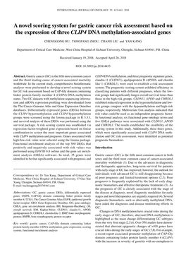 A Novel Scoring System for Gastric Cancer Risk Assessment Based on the Expression of Three CLIP4 DNA Methylation-Associated Genes