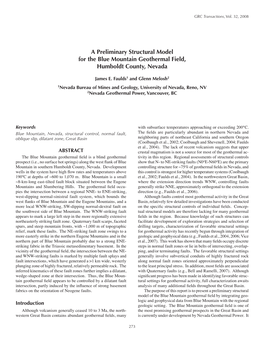 A Preliminary Structural Model for the Blue Mountain Geothermal Field, Humboldt County, Nevada