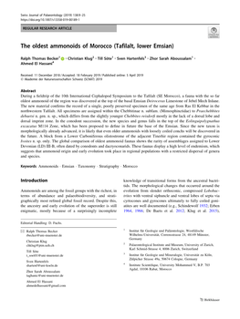 The Oldest Ammonoids of Morocco (Tafilalt, Lower Emsian)