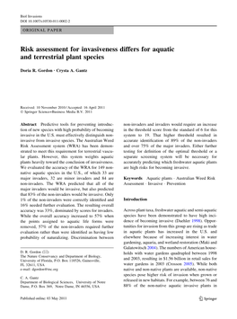 Risk Assessment for Invasiveness Differs for Aquatic and Terrestrial Plant Species