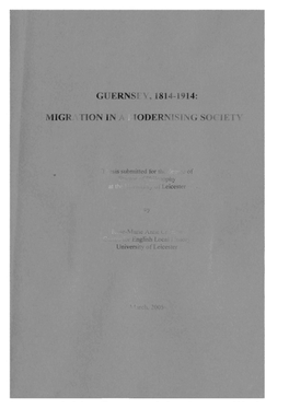 Guernsey, 1814-1914: Migration in a Modernising Society