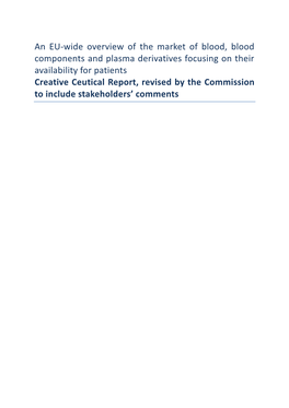 An EU-Wide Overview of the Market of Blood, Blood Components and Plasma Derivatives Focusing on Their Availability for Patients