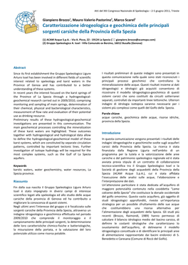 Caratterizzazione Idrogeologica E Geochimica Delle Principali Sorgenti Carsiche Della Provincia Della Spezia