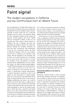 Faint Signal the Student Occupations in California and the Communiqué from an Absent Future