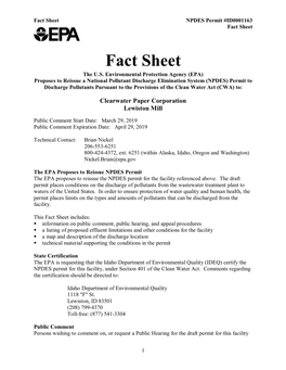 Fact Sheet for the Draft NPDES Permit for Clearwater Paper Corporation