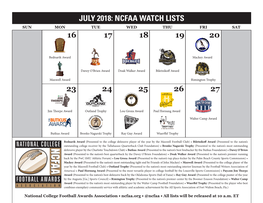 2018 NCFAA Preseason Watch List Calendar