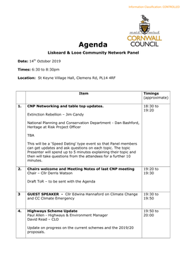 Agenda Liskeard & Looe Community Network Panel