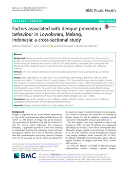 Factors Associated with Dengue Prevention Behaviour in Lowokwaru, Malang, Indonesia: a Cross-Sectional Study