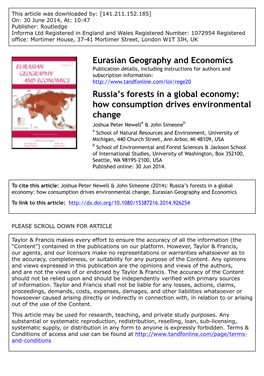 2014. Russia's Forests in a Global Economy: How Consumption