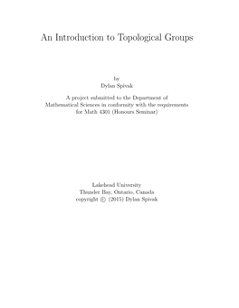 An Introduction to Topological Groups