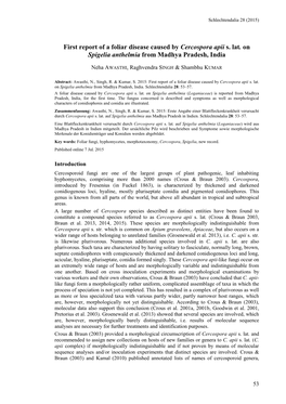 First Report of a Foliar Disease Caused by Cercospora Apii S. Lat. on Spigelia Anthelmia from Madhya Pradesh, India