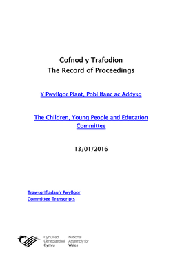 Cofnod Y Trafodion the Record of Proceedings