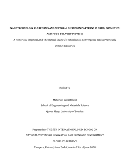 Nanotechnology Platforms and Sectoral Diffusion Patterns in Drug, Cosmetics