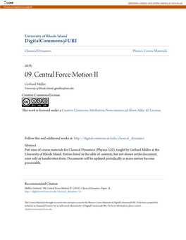 09. Central Force Motion II Gerhard Müller University of Rhode Island, Gmuller@Uri.Edu Creative Commons License