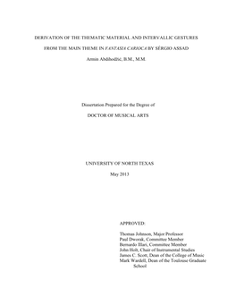Derivation of the Thematic Material and Intervallic Gestures from the Main Theme in Fantasia Carioca by Sérgio Assad