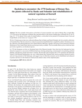 The 1770 Landscape of Botany Bay, the Plants Collected by Banks and Solander and Rehabilitation of Natural Vegetation at Kurnell