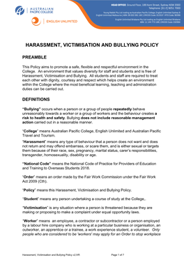 Harassment, Victimisation and Bullying Policy