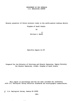 Mineral Potential of Felsic Plutonic Rocks in the North-Central Arabian Shield, Kingdom of Saudi Arabia By