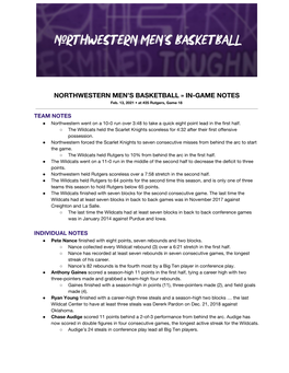 Northwestern Men's Basketball » In-Game Notes