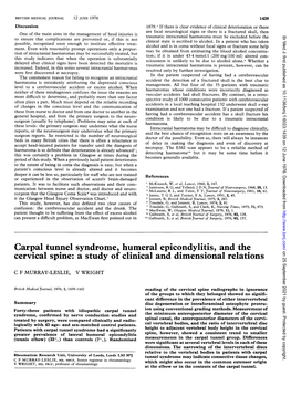 Carpal Tunnel Syndrome, Humeral Epicondylitis, and the Cervical Spine