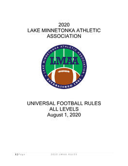 2020 LAKE MINNETONKA ATHLETIC ASSOCIATION UNIVERSAL FOOTBALL RULES ALL LEVELS August 1, 2020