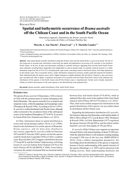 Spatial and Bathymetric Occurrence of Brama Australis Off