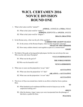 Wjcl Certamen 2016 Novice Division Round One