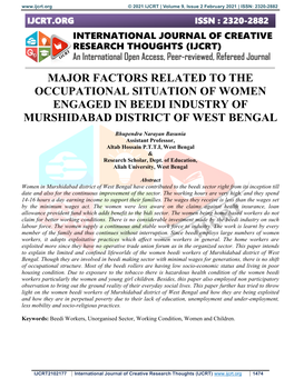 Major Factors Related to the Occupational Situation of Women Engaged in Beedi Industry of Murshidabad District of West Bengal