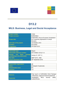 D13.2 "MILS: Business, Legal and Social Acceptance"