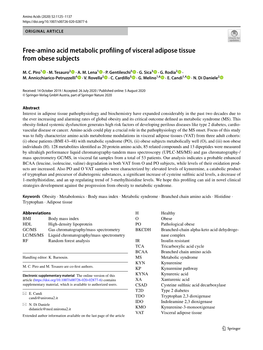 Free-Amino Acid Metabolic Profiling of Visceral Adipose Tissue from Obese