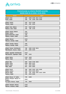 Prometovanje Za Vrijeme Školskih Praznika RADNI DAN 24.12.2018.-13.01.2019