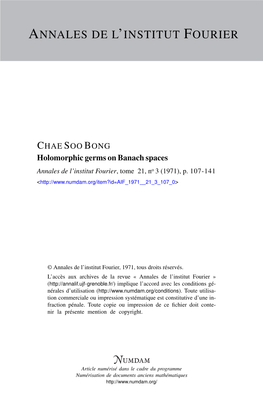 Holomorphic Germs on Banach Spaces Annales De L’Institut Fourier, Tome 21, No 3 (1971), P