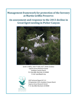 Management Framework for Protection of the Heronry at Martin Griffin Preserve