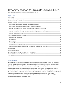 Recommendation to Eliminate Overdue Fines Presented to the WCCLS Executive Board July 2020