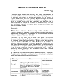 CITIZENSHIP IDENTITY and SOCIAL INEQUALITY Gabriel De La Paz IFE