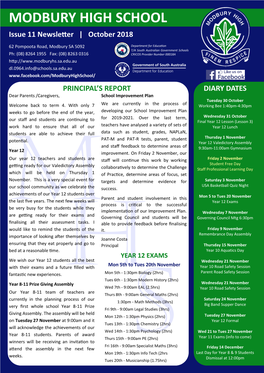 MODBURY HIGH SCHOOL Issue 11 Newsletter | October 2018