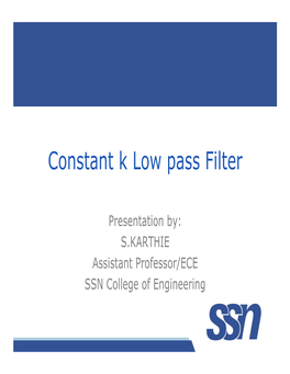 Constant K Low Pass Filter